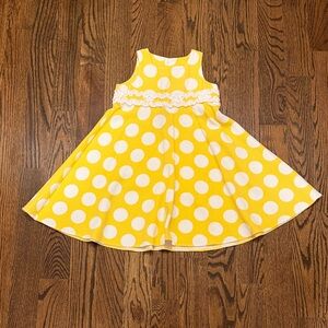 Girls Yellow Polka Dot Ruffle Waist Party Dress